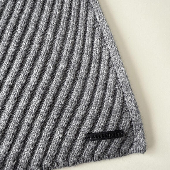 Allsaints Traveling Rib Scarf Grey Marl Acrylic Wool Ribbed Knit 64" x 9.5" - Picture 3 of 6